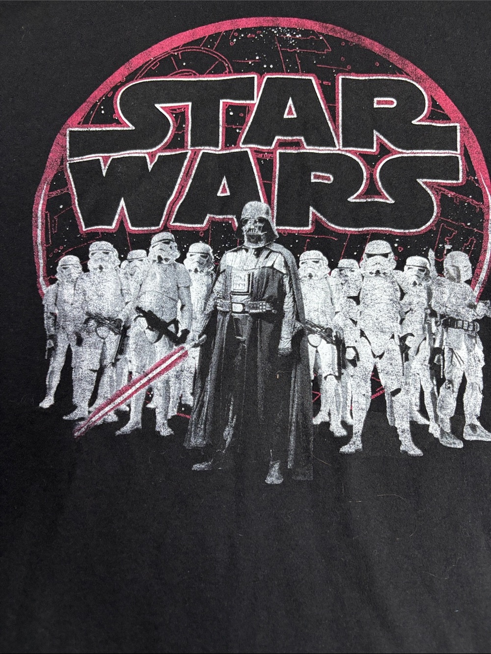 Star Wars Black Tee with White Stormtroopers and Pink Logo